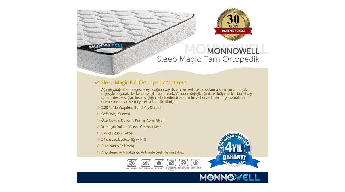 SLEEP MAGİC FULL ORTOPEDİK BONEL YAYLI TEK KİŞİLİK YATAK FİYATI Vivense
