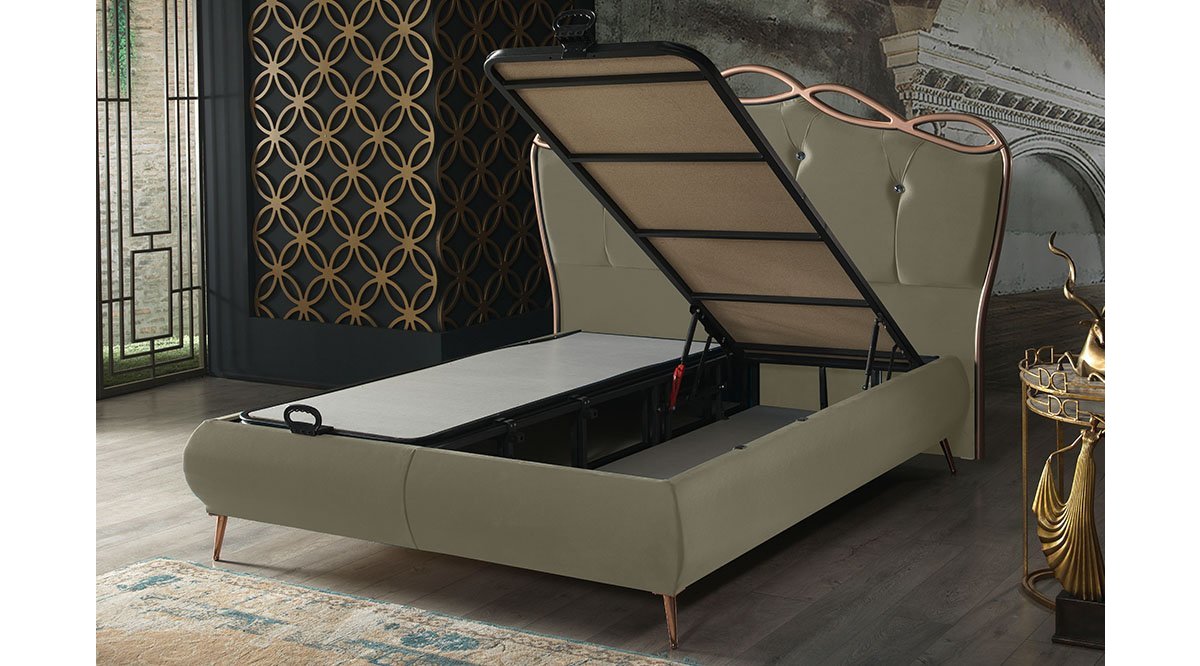 REİNA KOYU BEJ BAZA BAŞLIK YATAK SET 180X200 FİYATI Vivense