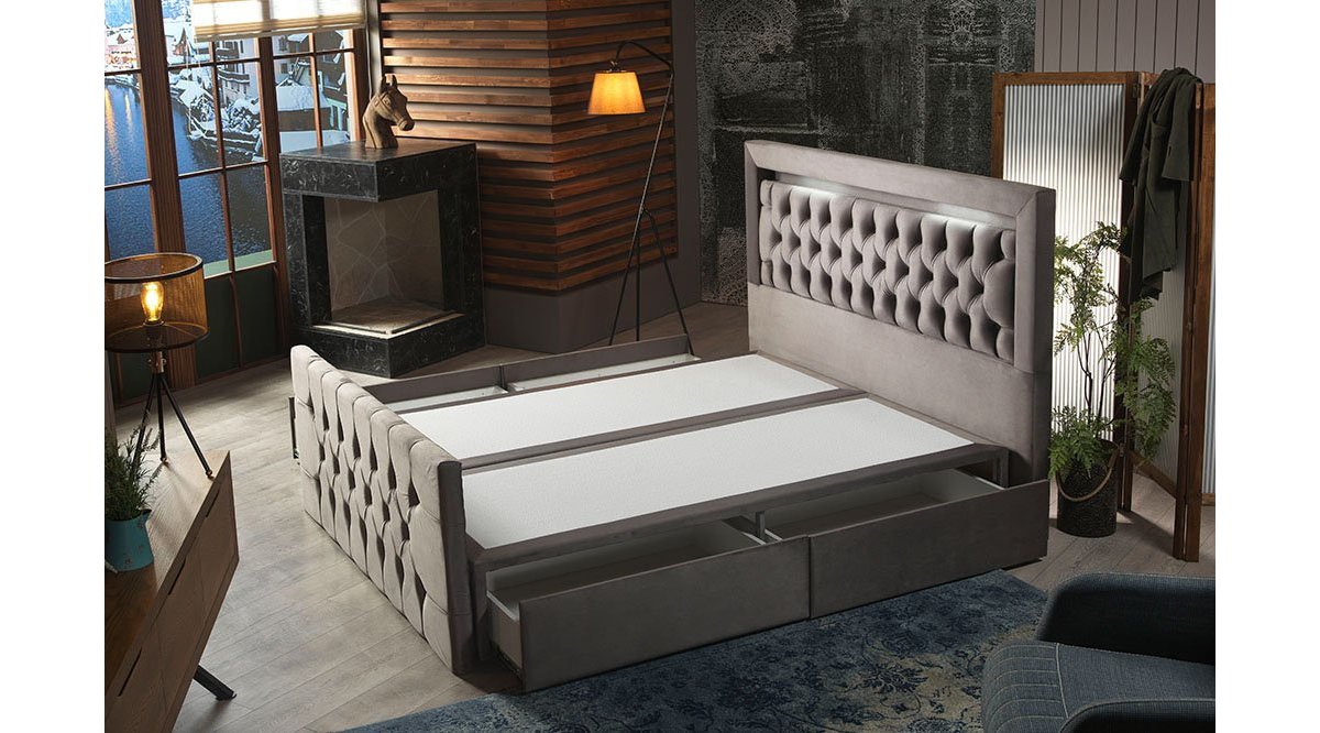 REİNA GRİ BOLLYWOOD BAZA BAŞLIK YATAK SET 180X200 FİYATI Vivense