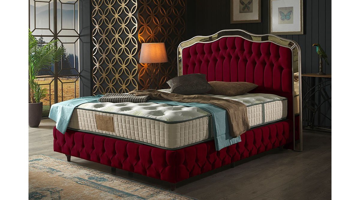 REİNA KIRMIZI VARAGELE BAZA BAŞLIK YATAK SET 180X200 FİYATI Vivense