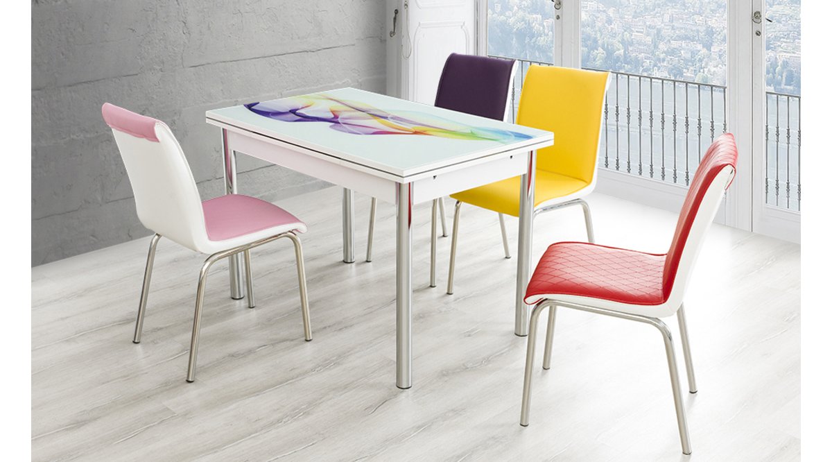 RAİNBOW AÇILIR CAM MASA VE SANDALYE TAKIMI Vivense