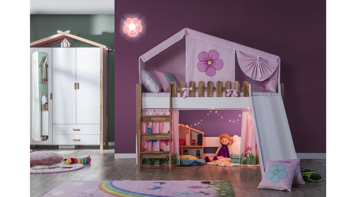 MY HOUSE MONTESSORİ PEMBE KUMAŞLI EV ÇATILI KAYKAYLI OYUN EVİ FİYATI