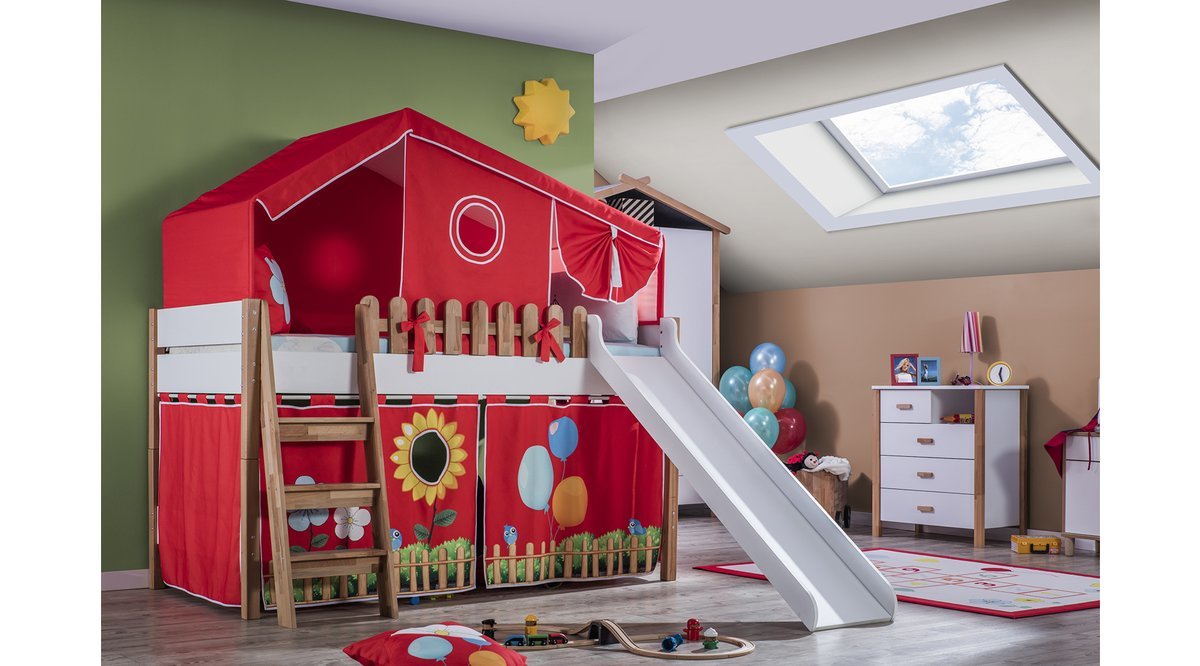 MY HOUSE MONTESSORİ KIRMIZI KUMAŞLI EV ÇATILI KAYKAYLI OYUN EVİ FİYATI