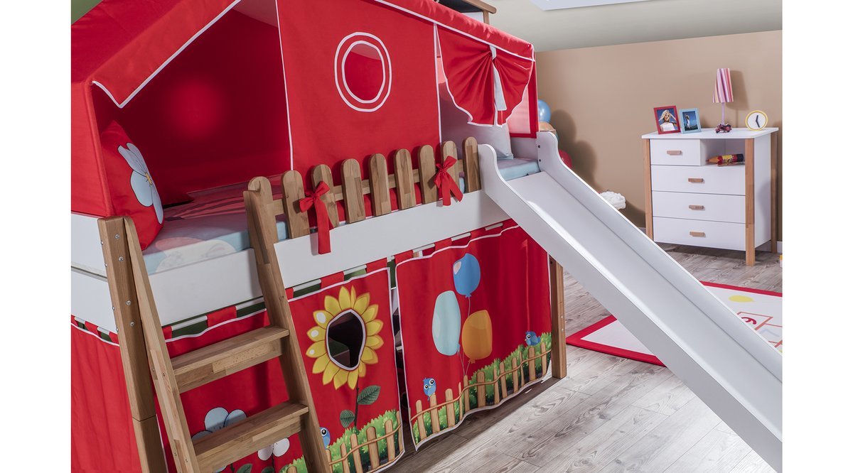MY HOUSE MONTESSORİ KIRMIZI KUMAŞLI EV ÇATILI KAYKAYLI OYUN EVİ FİYATI