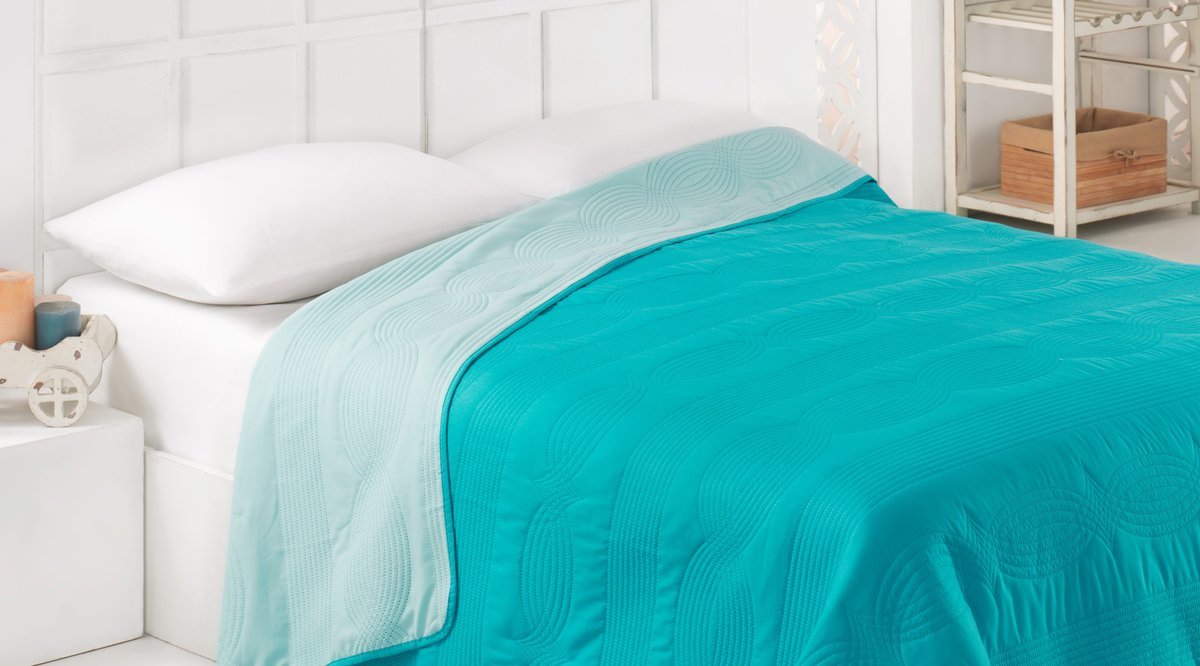 KATELOUİSE TURKUAZ MİNT ÇİFT TARAFLI YATAK ÖRTÜSÜ ÇİFT KİŞİLİK FİYATI