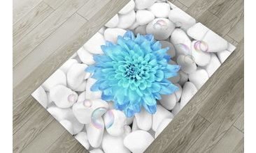 CİCİ HALI BASKILI HALI ÖRTÜSÜ MAVİ DAHLİYA ÇİÇEĞİ 150X233