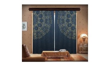 LACİVERT ALTIN SARISI MANDALA 2 KANAT FON PERDE SOFT 140X240