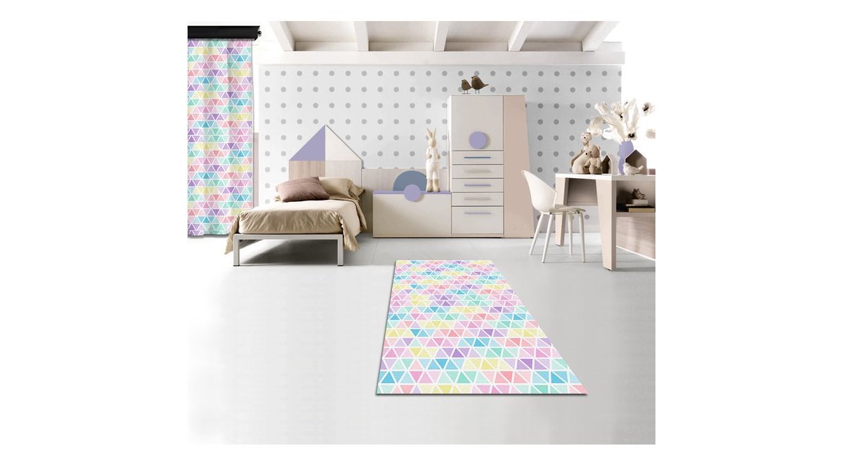 PASTEL RENKLİ ÜÇGENLER BASKILI HALI N2 FİYATI Vivense