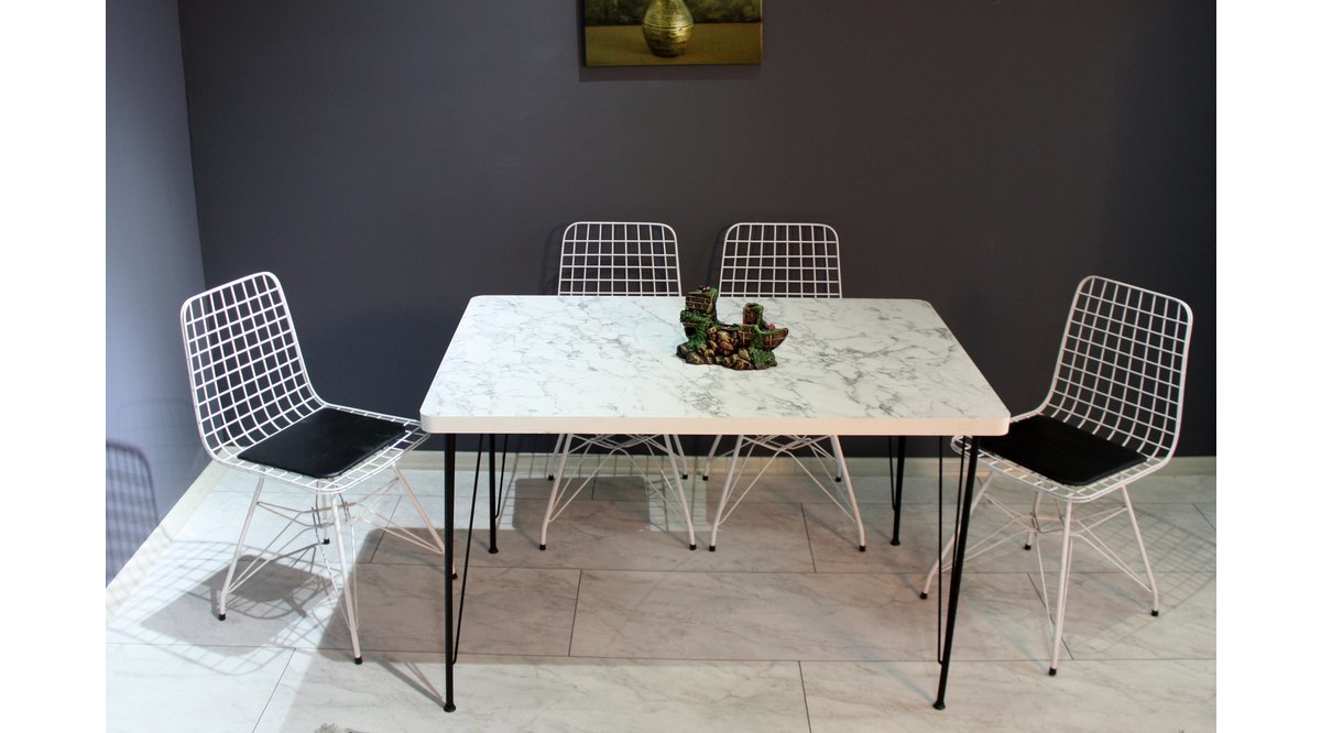 CHİC LİFE MERMER DESENLİ BEYAZ MUTFAK MASA TAKIMI 80X120