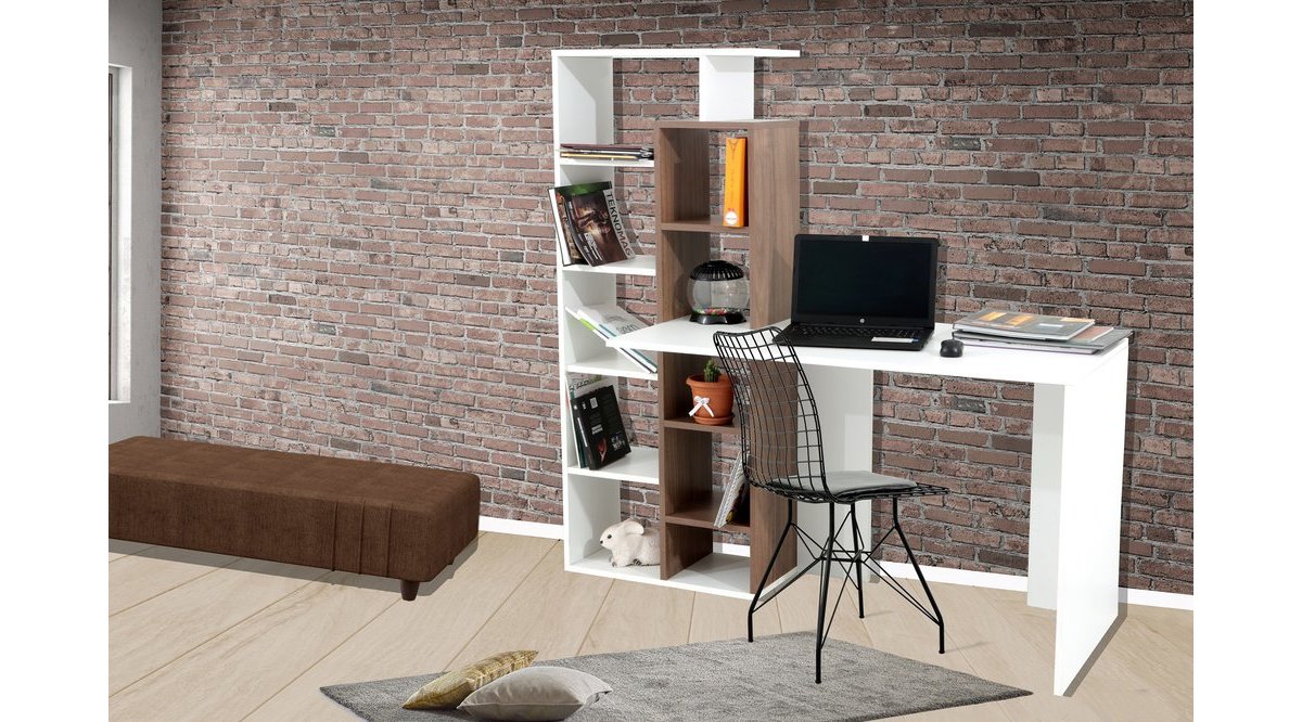 CHİC LİFE POLY KİTAPLIKLI ÇALIŞMA MASASI CEVİZ BEYAZ FİYATI Vivense