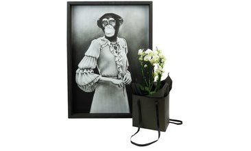 SEVGİLİLER GÜNÜ'NE ÖZEL DİŞİ MAYMUN FİGÜRLÜ TABLO VE BEYAZ ORKİDE