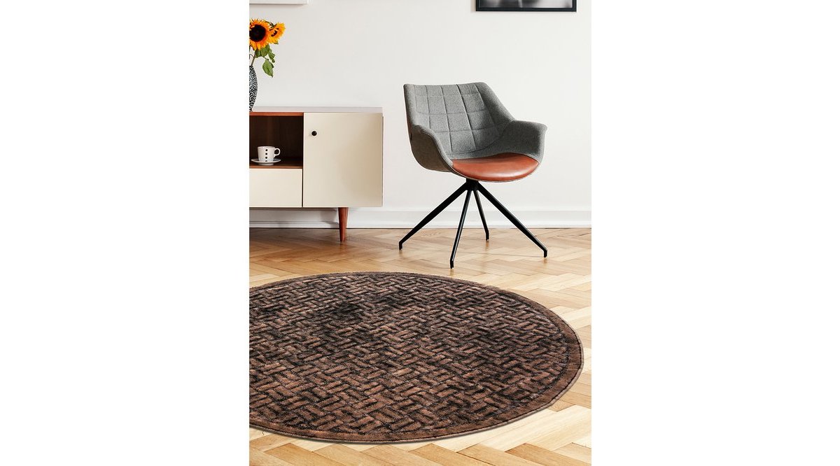 ALANUR DOMİNO ESKİTME COTTON HALI KAHVE YUVARLAK 120X120 CM FİYATI