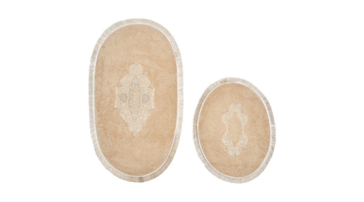 MELEK SAÇAKLI APLİKLİ OVAL İKİLİ SET 65 X 115 55 X 65 AÇIK KAHVE