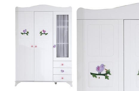 KUŞLU BEBEK 3 KAPILI DOLAP