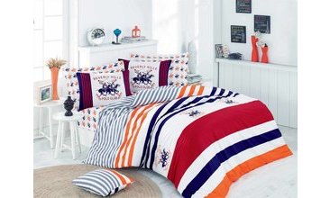 POLO %100 PAMUK NEVRESİM TAKIMI THORE LACİVERT-KIRMIZI TEK KİŞİLİK