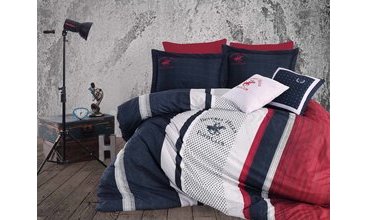 POLO HİGH QUALİTY NEVRESİM TAKIMI ÇİFT KİŞİLİK TUNİ LACİVERT-KIRMIZI