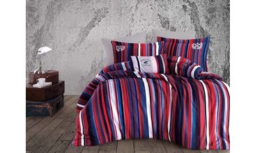 POLO PAMUK SATEN NEVRESİM TAKIMI ÇİFT KİŞİLİK FELİNA KIRMIZI-LACİVERT