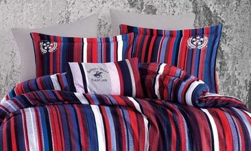 POLO PAMUK SATEN NEVRESİM TAKIMI ÇİFT KİŞİLİK FELİNA KIRMIZI-LACİVERT