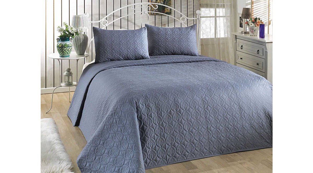 BEDSPREAD YATAK ÖRTÜSÜ SETİ ÇİFT KİŞİLİK DÜZ BOYA A.MAVİ FİYATI Vivense
