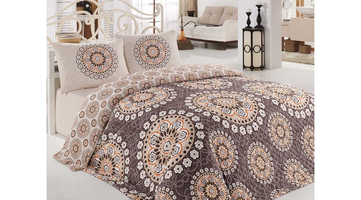 KAPİTONE YATAK ÖRTÜSÜ SETİ ÇİFT KİŞİLİK LİBRA KAHVE FİYATI