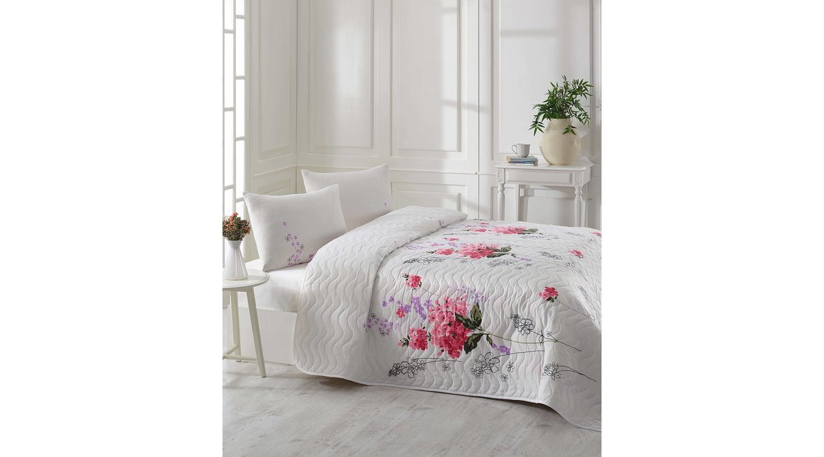 KAPİTONE YATAK ÖRTÜSÜ SETİ ÇİFT KİŞİLİK SÜMBÜL PEMBE