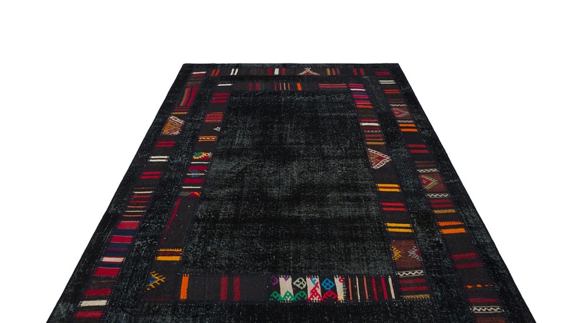 EFESTREND SİYAH ANADOLU MOTİFLİ KİLİM PATCHWORK HALI FİYATI Vivense