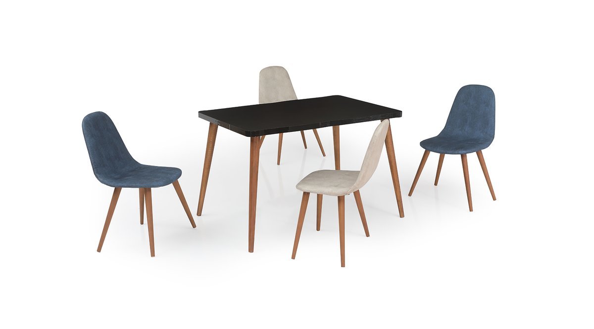 EVDEMO ELDA 4 KİŞİLİK MUTFAK MASA SANDALYE TAKIMI SİYAH MAVİKREM