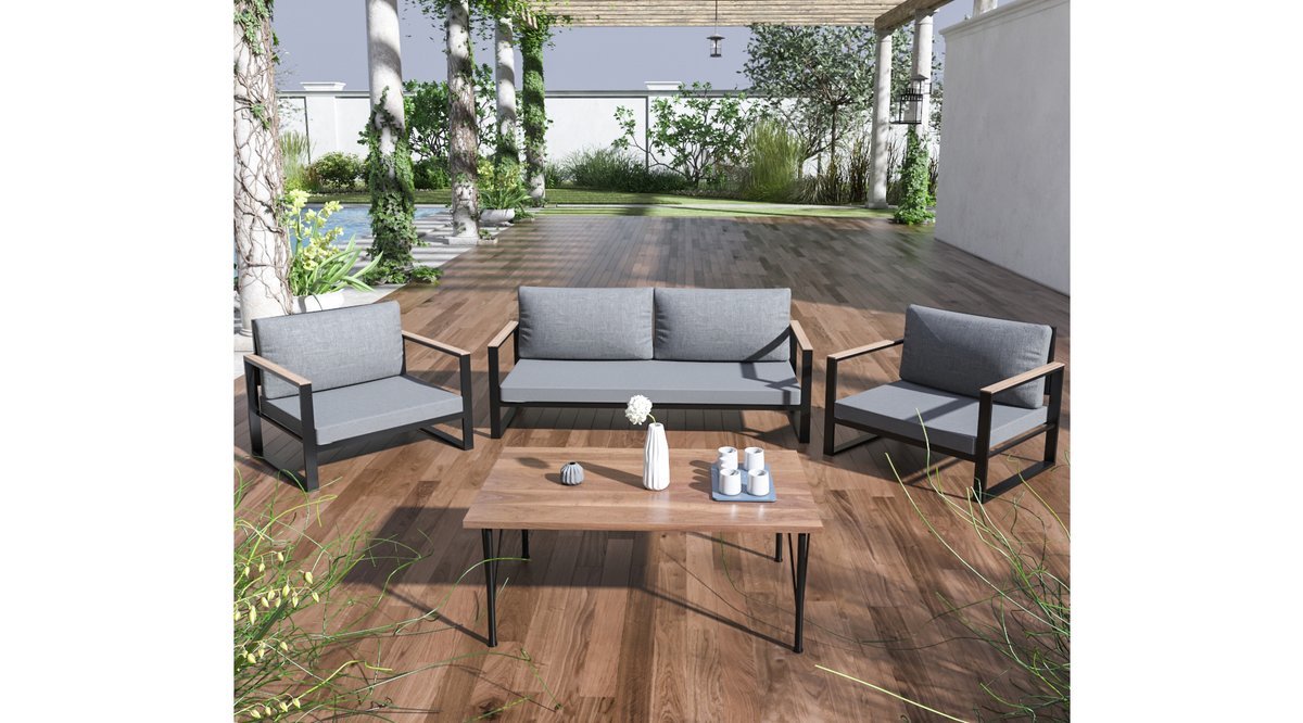 EVDEMO KOBALT BAHÇE BALKON MOBİLYASI SEHPALI 2+1+1 GRİ FİYATI Vivense