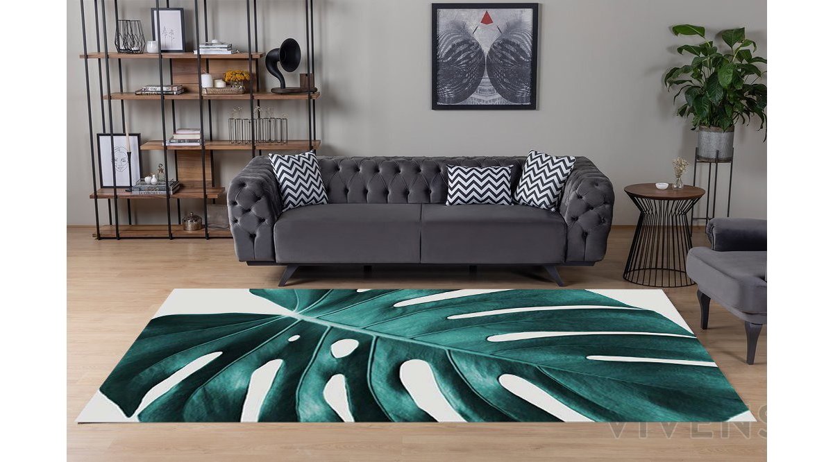 JUNGLE HALI TROPİKAL YAPRAK MODEL 3D DİJİTAL BASKILI YAZLIK HALI FİYATI