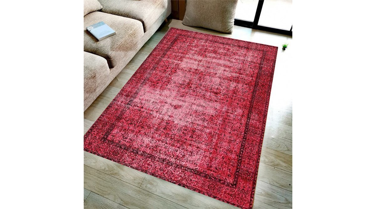 JUNGLE HALI VİNTAGE ESKİTME ETNİK KIRMIZI PASTEL RENK DEKORATİF HALI