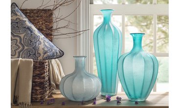 BÜYÜK BOY CAM VAZO MAVİ