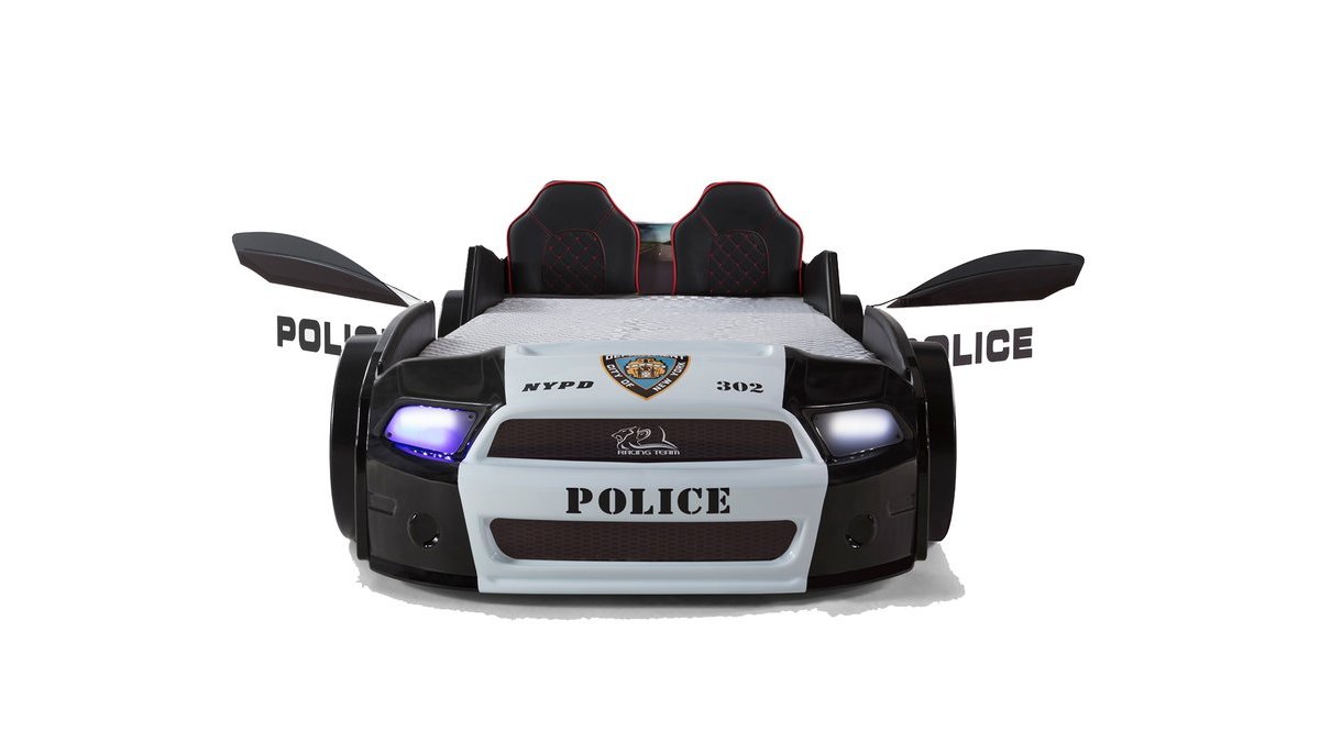 POLİS ARABALI YATAK MUSTANG KAPILARI AÇILAN FULL LEDLİ FİYATI Vivense