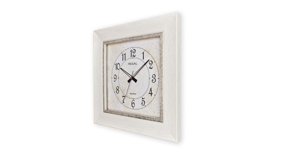 ULTİMA REGAL KLASİK AHŞAP DESENLİ KARE DUVAR SAATİ RUSTİK BEYAZ 39 CM