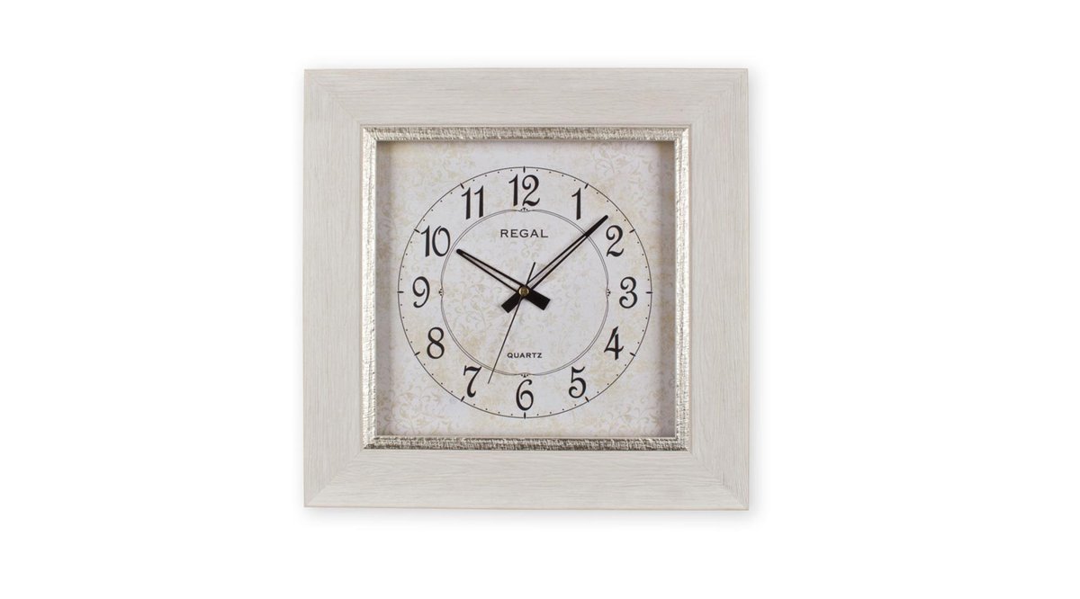 ULTİMA REGAL KLASİK AHŞAP DESENLİ KARE DUVAR SAATİ RUSTİK BEYAZ 39 CM