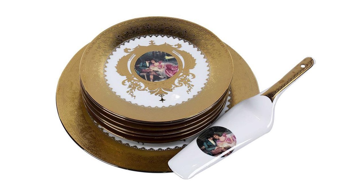 QEDİ PORSELEN NOSTALJİK 8 PARÇA PASTA SERVİS SUNUM SETİ MARKİ VE MARKİZ