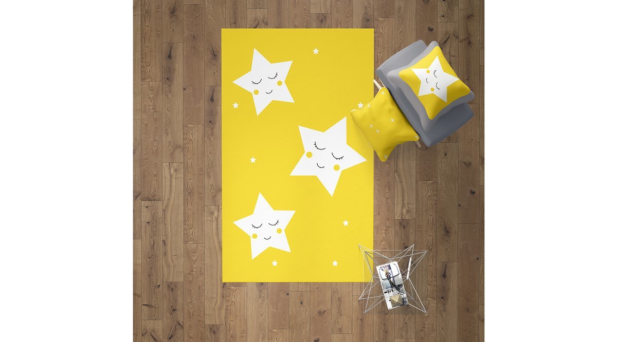 GARDENYA MUTLU YILDIZLAR SARI BEYAZ ÇOCUK ODASI HALISI FİYATI Vivense