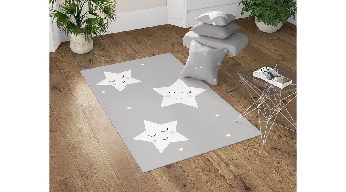 GARDENYA MUTLU YILDIZLAR GRİ BEYAZ ÇOCUK ODASI HALISI FİYATI Vivense