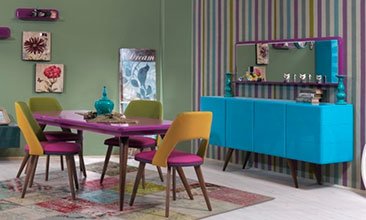 ARMONİ YEMEK ODASI TAKIMI TURKUAZ FUŞYA YEŞİL