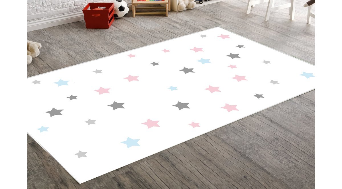 JUNGLE HALI PEMBE MAVİ YILDIZLI ÇOCUK ODASI HALISI 80X150 FİYATI Vivense