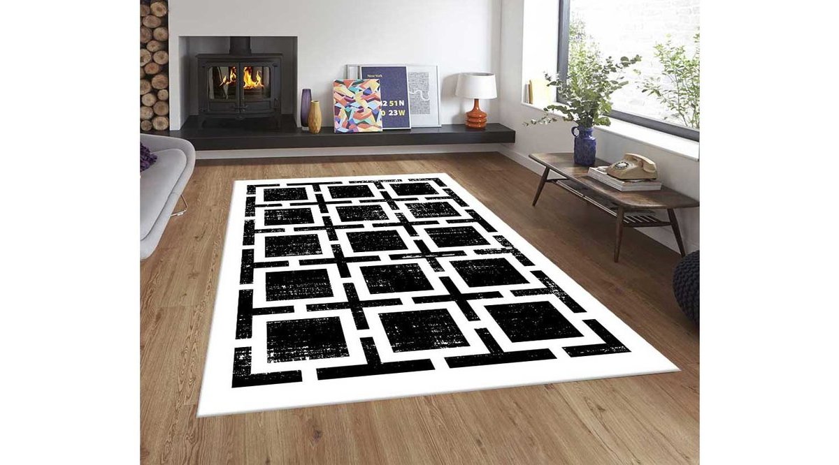 SİYAH BEYAZ ESKİTME GEOMETRİK MODEL HALI 50X80 FİYATI Vivense