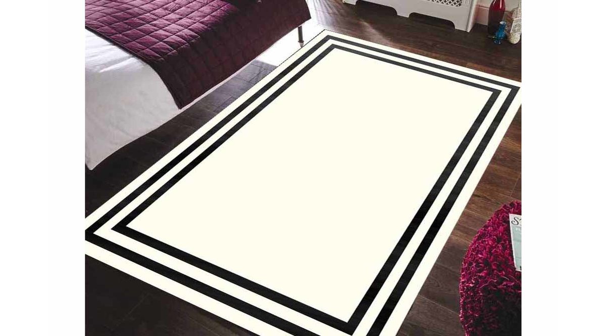 JUNGLE HALI MODERN ÇERÇEVELİ ÇİZGİLİ BEYAZ SİYAH TASARIM HALI 80X150