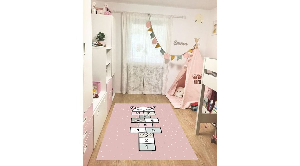 JUNGLE HALI TAVŞAN SEKSEK PEMBE KIZ ÇOCUK HALISI FİYATI Vivense