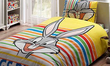 TEK KİŞİLİK LİSANSLI NEVRESİM TAKIMI BUGS BUNNY STRİPED