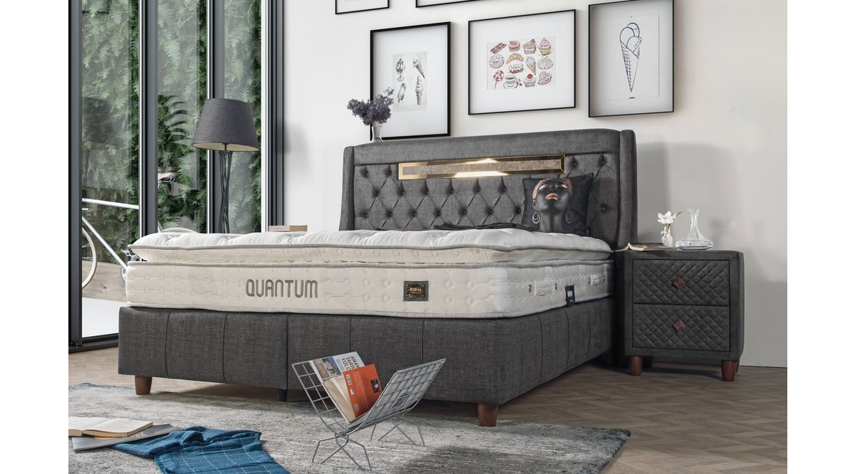 QUANTUM GRİ YATAK BAZA BAŞLIK SETİ 150X200 FİYATI Vivense