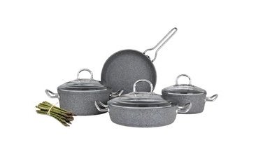 KARACA SİLVER STONE BİO GRANİT METAL KULPLU 7 PARÇA DÖKÜM SET