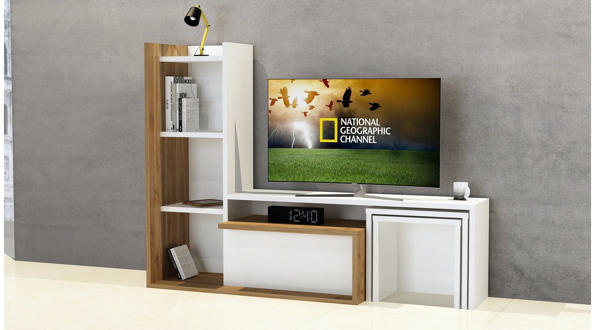 SİLVA TV ÜNİTESİ PARLAK BEYAZ CEVİZ FİYATI Vivense