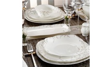 KÜTAHYA PORSELEN KARE BONE 73 PARÇA 50110 DEKOR YEMEK TAKIMI