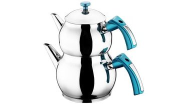 KÜTAHYA PORSELEN 18 PARÇA ÇELİK ÇEYİZ SETİ TURKUAZ