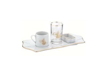 KÜTAHYA PORSELEN PLATİN TUĞRALI TEK KİŞİLİK TÜRK KAHVE FİNCAN TAKIMI