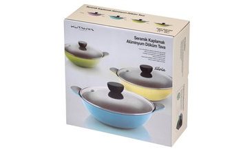 KÜTAHYA PORSELEN CERAPURE 28 CM WOK TAVA CAM KAPAKLI YEŞİL